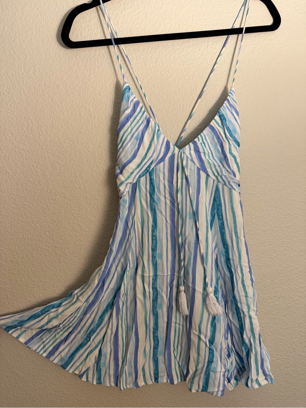 Forever 21 White, Light Blue & Teal Striped Mini Dress